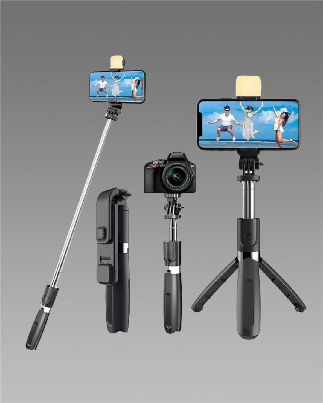 Extendable 3-in-1 Selfie Stick with Tripod, Flash & Remote Control
