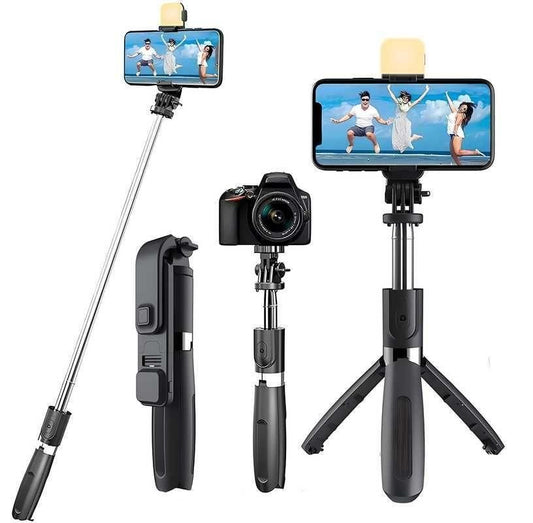 Extendable 3-in-1 Selfie Stick with Tripod, Flash & Remote Control